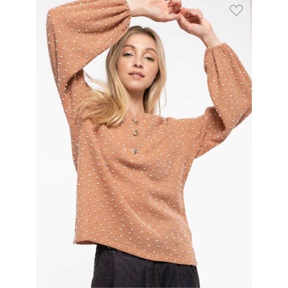 Blu Pepper Polka Dot Henley Style Long Sleeve size M NWT - Picture 1 of 15